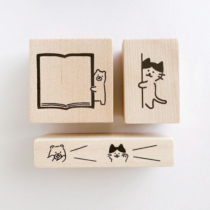 ｵﾝﾗｲﾝ限定 ﾌﾙｶﾜはんこ 3個ｾｯﾄ ねことｸﾏ