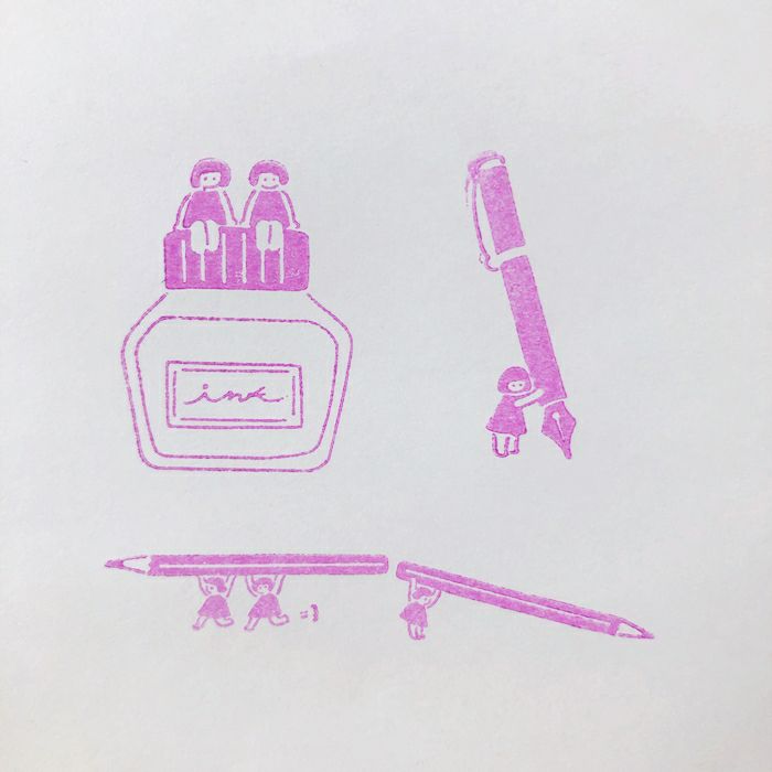 ｵﾝﾗｲﾝ限定 ﾌﾙｶﾜはんこ 3個ｾｯﾄ こびと文具