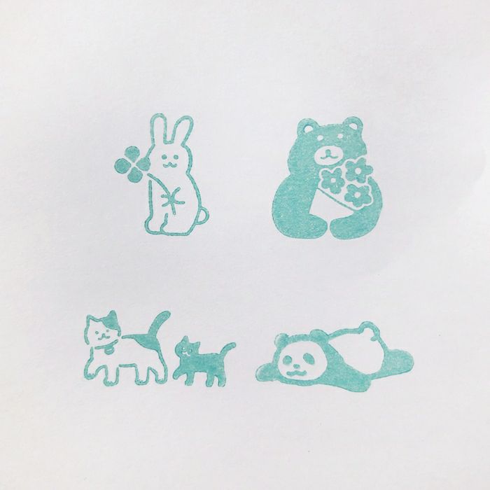 ｵﾝﾗｲﾝ限定 ﾌﾙｶﾜはんこ 4個ｾｯﾄ いろいろｱﾆﾏﾙ