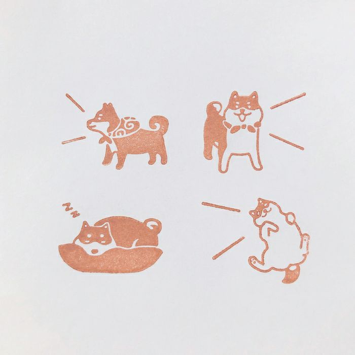 ｵﾝﾗｲﾝ限定 ﾌﾙｶﾜはんこ 4個ｾｯﾄ おしゃべりわんこ