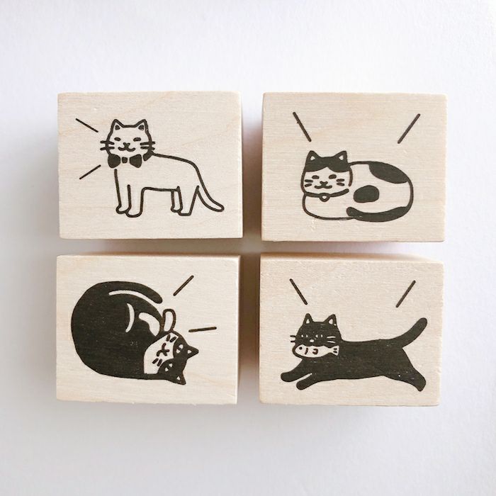 ｵﾝﾗｲﾝ限定 ﾌﾙｶﾜはんこ 4個ｾｯﾄ おしゃべりにゃんこ