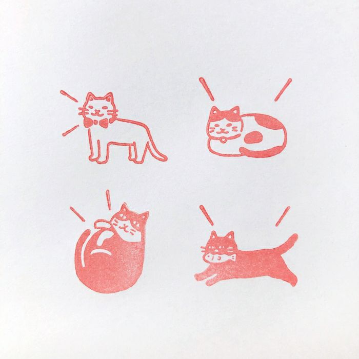 ｵﾝﾗｲﾝ限定 ﾌﾙｶﾜはんこ 4個ｾｯﾄ おしゃべりにゃんこ