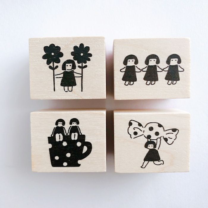 ｵﾝﾗｲﾝ限定 ﾌﾙｶﾜはんこ 4個ｾｯﾄ みまもりこびと