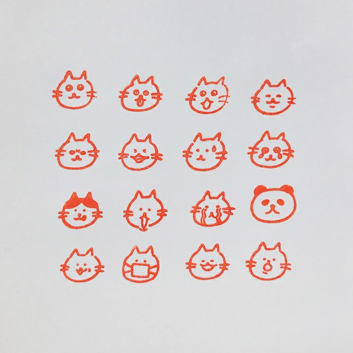 ｵﾝﾗｲﾝ限定 ﾌﾙｶﾜはんこ 16個ｾｯﾄ ﾘｱｸｼｮﾝにゃんこ