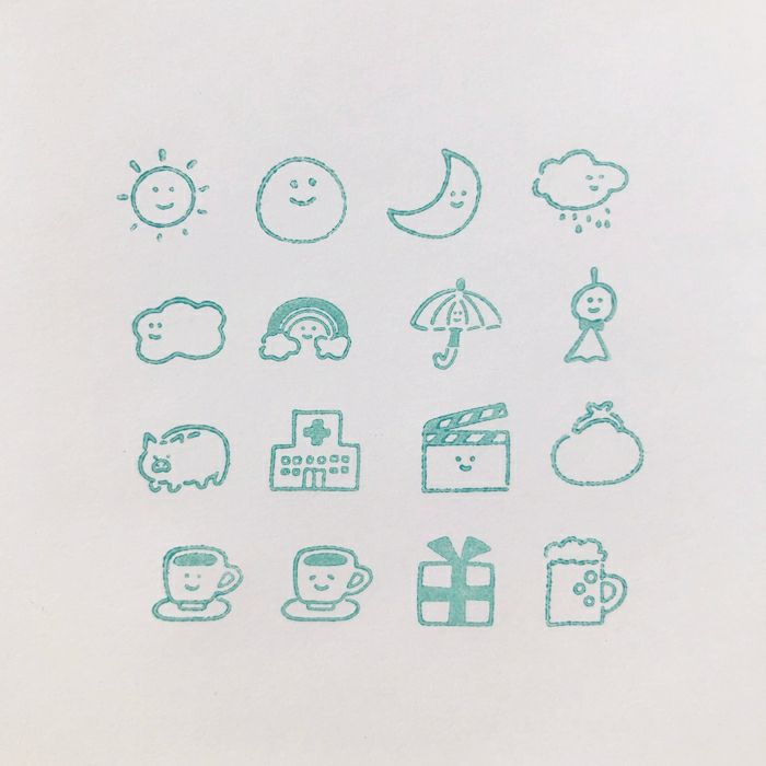 ｵﾝﾗｲﾝ限定 ﾌﾙｶﾜはんこ 16個ｾｯﾄ 天気と予定