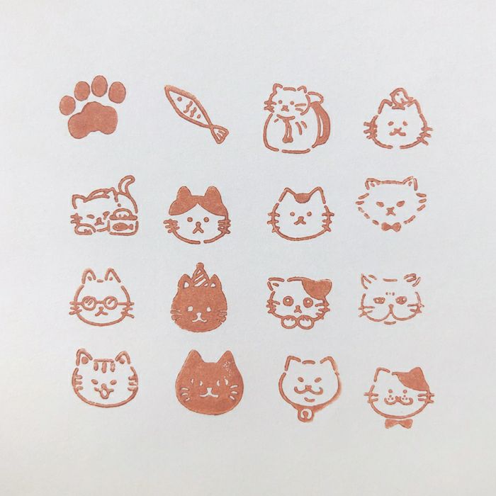 ｵﾝﾗｲﾝ限定 ﾌﾙｶﾜはんこ 16個ｾｯﾄ ぽちっとにゃんこ