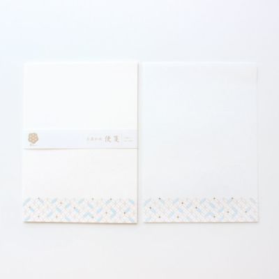 未使用品　証紙付き　本塩沢100亀甲　変わり短冊に楓・流水模様 翠sui 美濃和紙 一筆箋 亀甲文様 | 古川紙工公式オンラインショップ