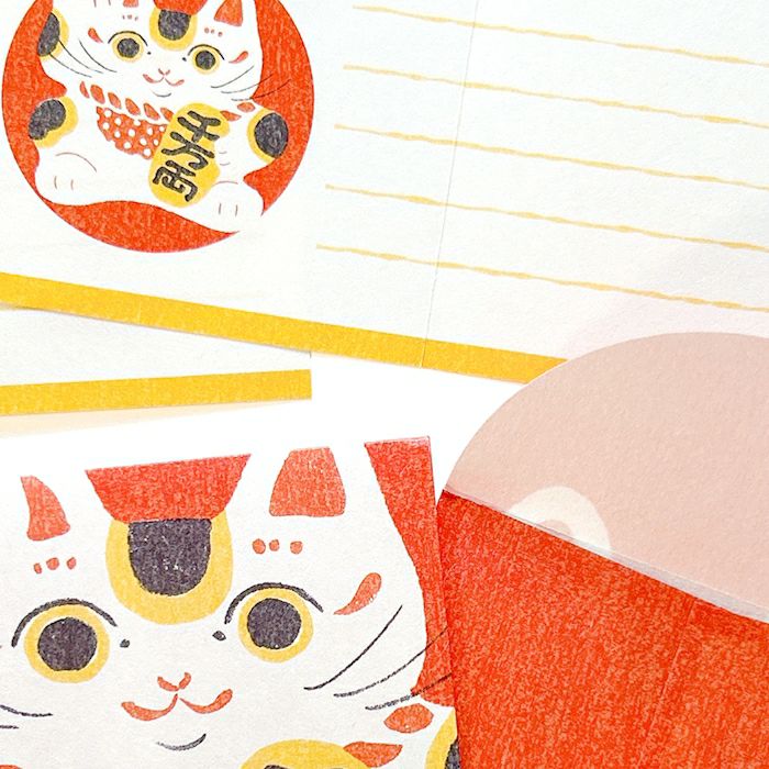 NIPPON365  美濃和紙 ましかくぽち文 招き猫