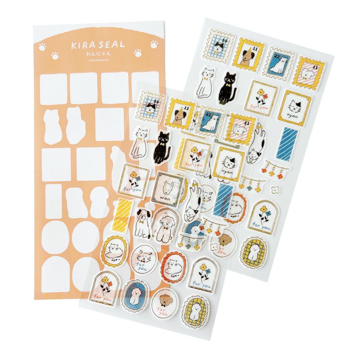 ｵﾝﾗｲﾝ限定 箔押しｼｰﾙｼｰﾄ わんにゃん