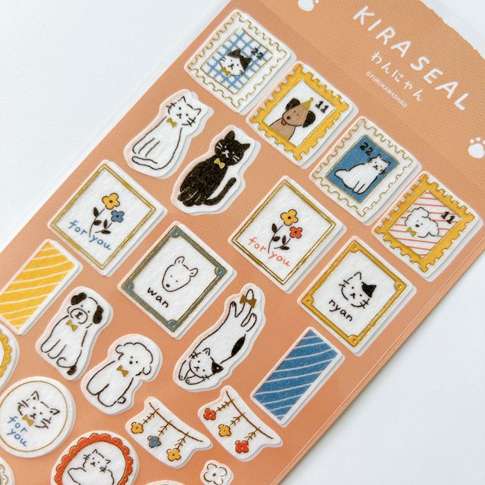 ｵﾝﾗｲﾝ限定 箔押しｼｰﾙｼｰﾄ わんにゃん