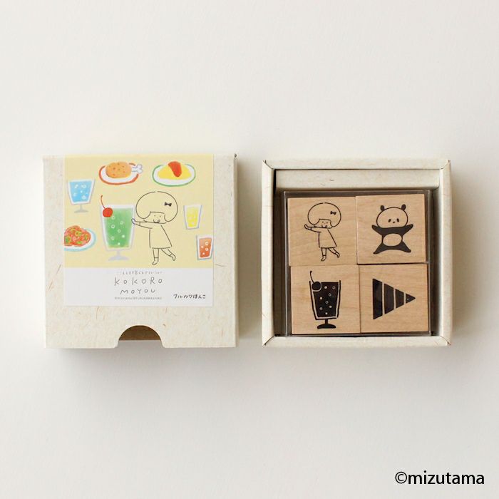 ﾌﾙｶﾜはんこ ｽｸｴｱ4個ｾｯﾄ kokoromoyou わいわい1