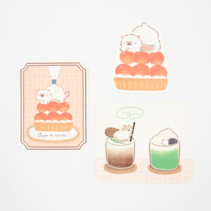 ｽﾃｯｶｰ3柄ｾｯﾄ ﾈｺ お菓子などうぶつ工房