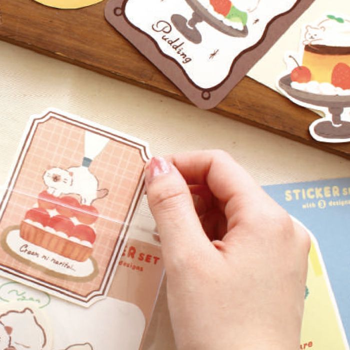 ｽﾃｯｶｰ3柄ｾｯﾄ ﾈｺ お菓子などうぶつ工房