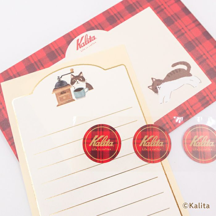 ★限定品★Kalita さん  メモ  ＆ シール ＆ レターセット 箔押しﾐﾆﾚﾀｰｾｯﾄ Black coffee ｶﾘﾀ | 古川紙工公式オンラインショップ