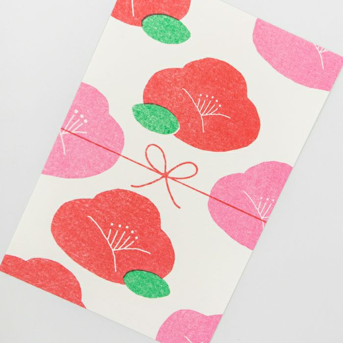 ﾚﾄﾛ印刷ﾎﾟｽﾄｶｰﾄﾞ 椿と水引